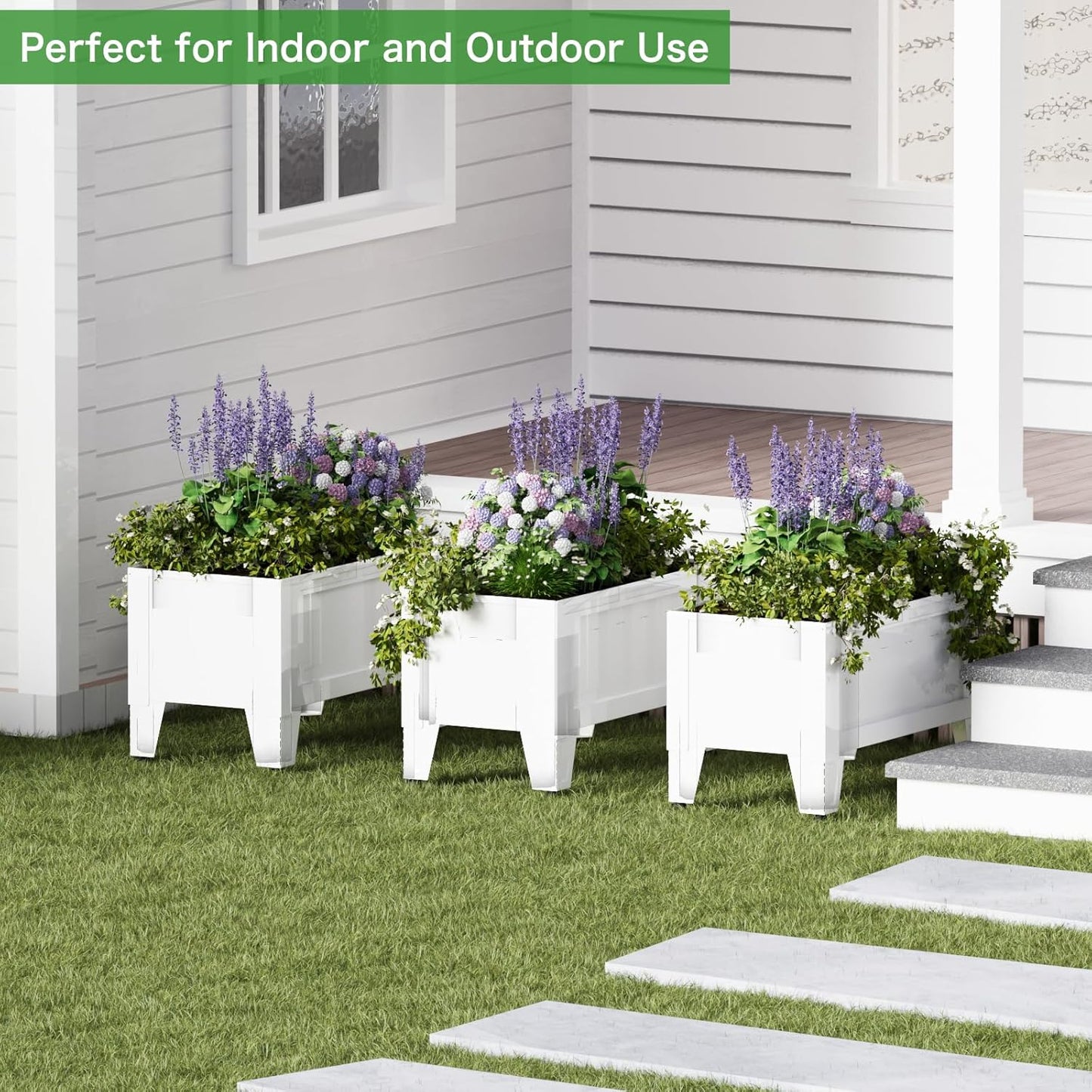 Raised Garden Bed with Low Profile Design Metal Planter Box for Growing Fresh Herbs Vegetables Flowers Succulents&Other Plants for Outdoor Backyard Patio Deck Balcony White