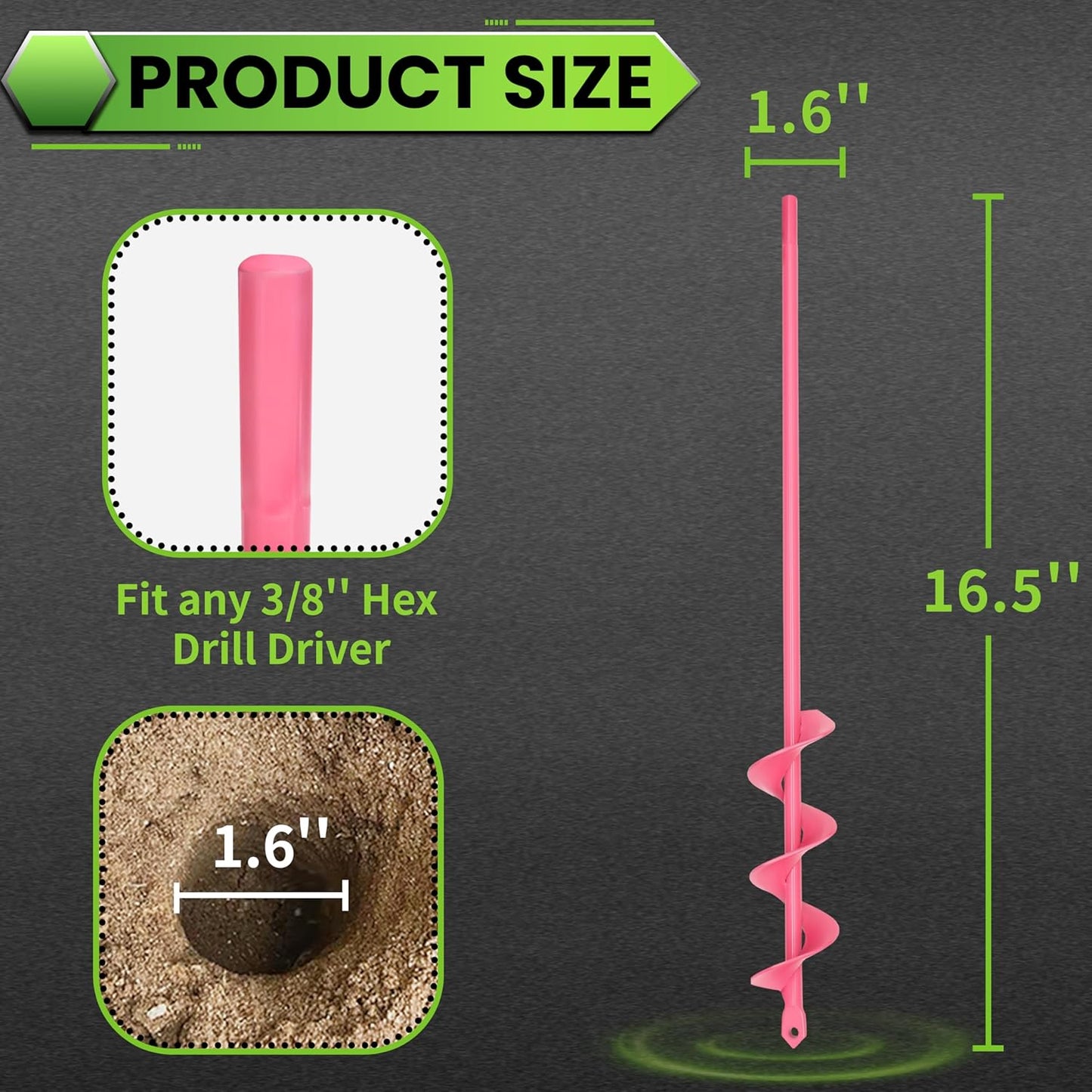 SYITCUN Auger Drill Bit for Planting - 1.6"X16.5" Heavy-Duty Garden Auger Spiral Drill Bit - Bulb Planter Tool & Auger Post Hole Digger - 3/8" Hex Drive Drill
