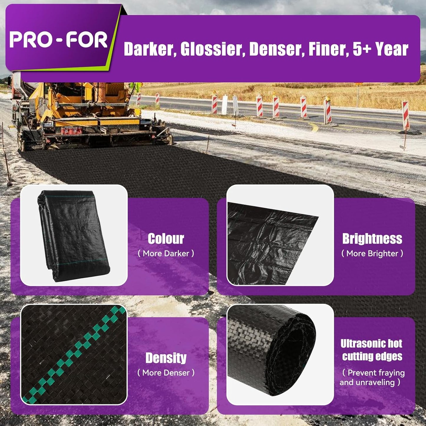 Heavy Duty Weed Barrier Fabric 4ft x 50ft, Landscape Ground Cover for Gardens & Driveways, Premium Weed Control with 10 U Shaped Staples