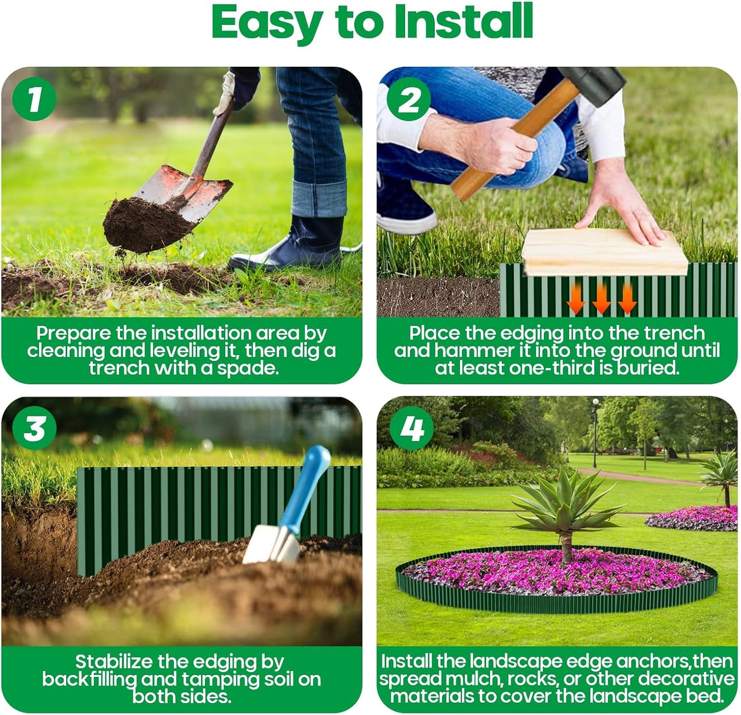 Corrugated Metal Garden Edging, Sturdy Tall Landscape Edging Borders, Perfect DIY for Flower Beds, Lawn and Pathway, Tree Surrounds, Paver Edges (Green, 8"×20FT)