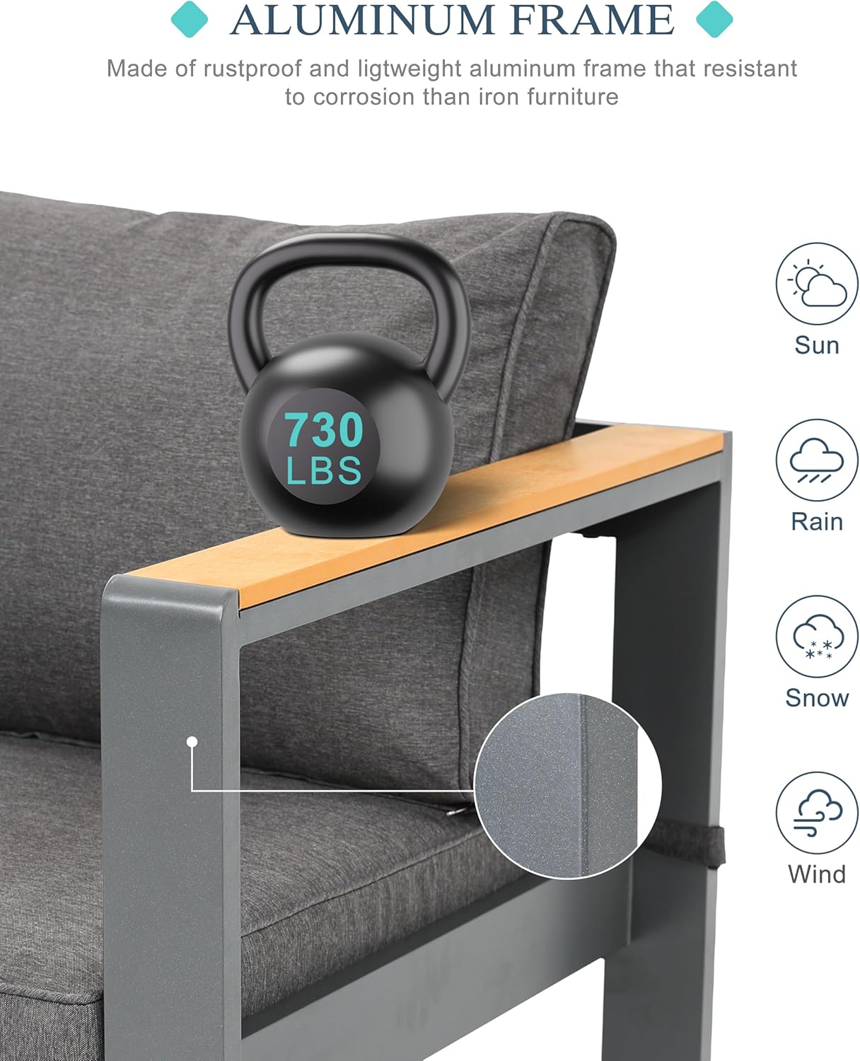 BPS Outdoor Aluminum Patio Furniture 3 Seats Sofa, 1 PCS All-Weather Metal Outdoor Sofa Chairs with Washable Thick Cushion for Garden, Patio, Balcony and Proch