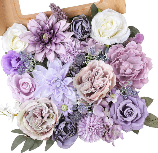 AGIRL Artificial Flowers Combo Silk Mix Purple Fake Flowers with Stems for DIY Wedding Bouquets Centerpieces Arrangements Table Chair Decor Baby Shower Home Decor