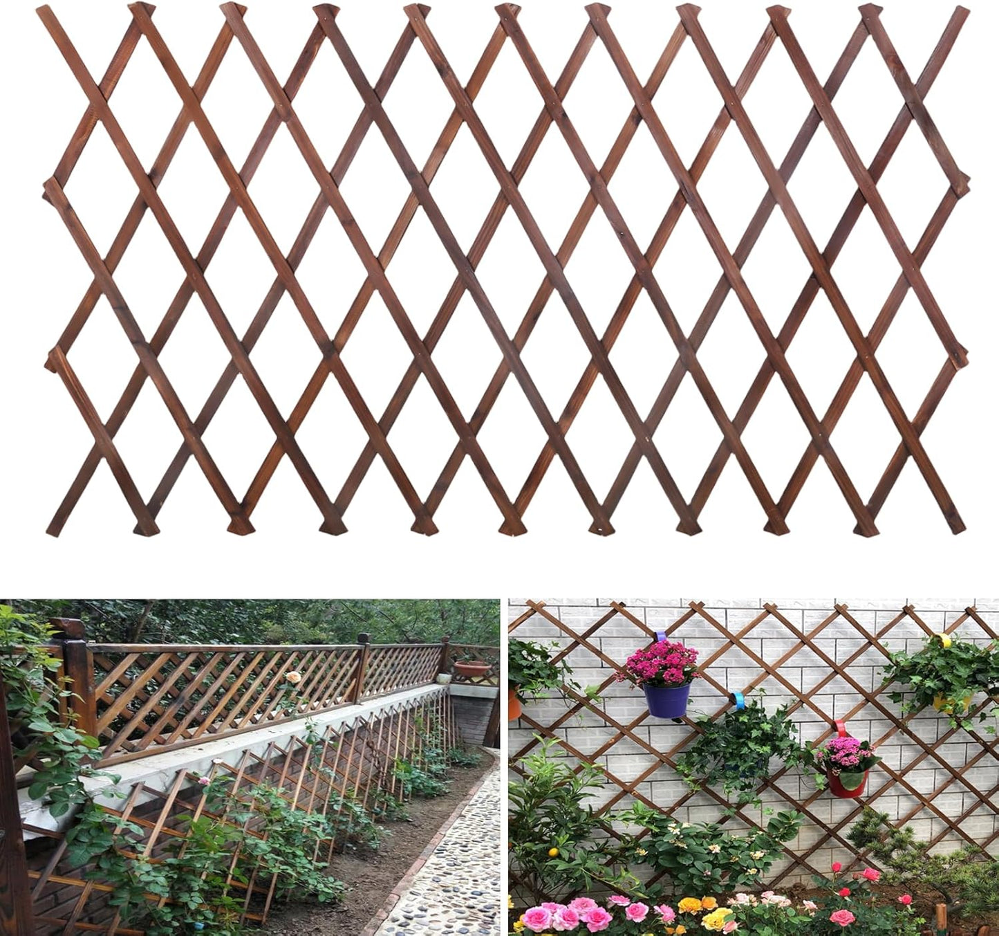 Expandable Garden Trellis, 38" x 89" Large Wooden Lattice Fence Wall Panel Lattice Trellis for Climbing Plants Outdoor Ivy Vine Rose Clematis for Garden Patio Room Decor (1)