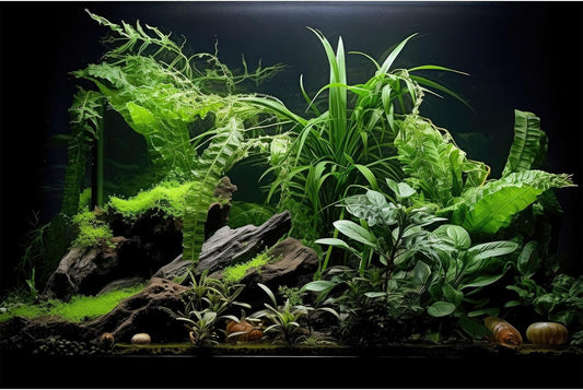 Aquarium Background Freshwater Green Plants Terrarium Background Aquatic Underwater Sea Grass Tank Background Wood Root Rock with Moss Jungle Style Fish Tank Background Poster Wallpaper 24x12in