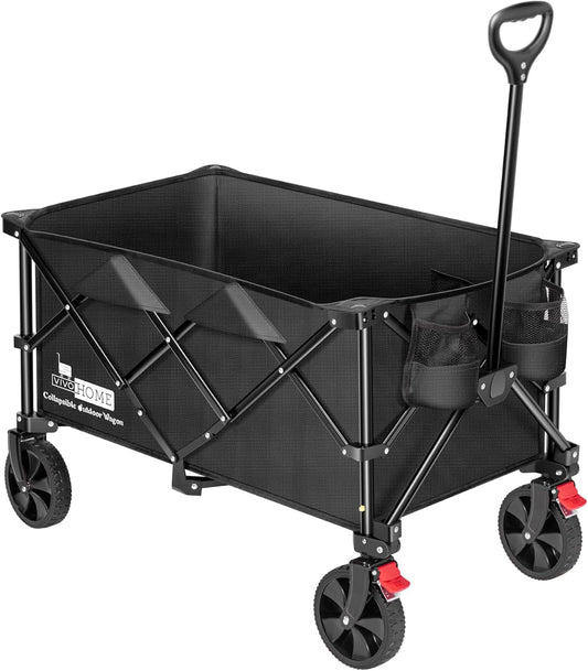 VIVOHOME 200L Collapsible Wagon 300lbs Heavy Duty Folding Utility Garden Cart Foldable Beach Wagons Large Capacity for Camping Picnic - Black