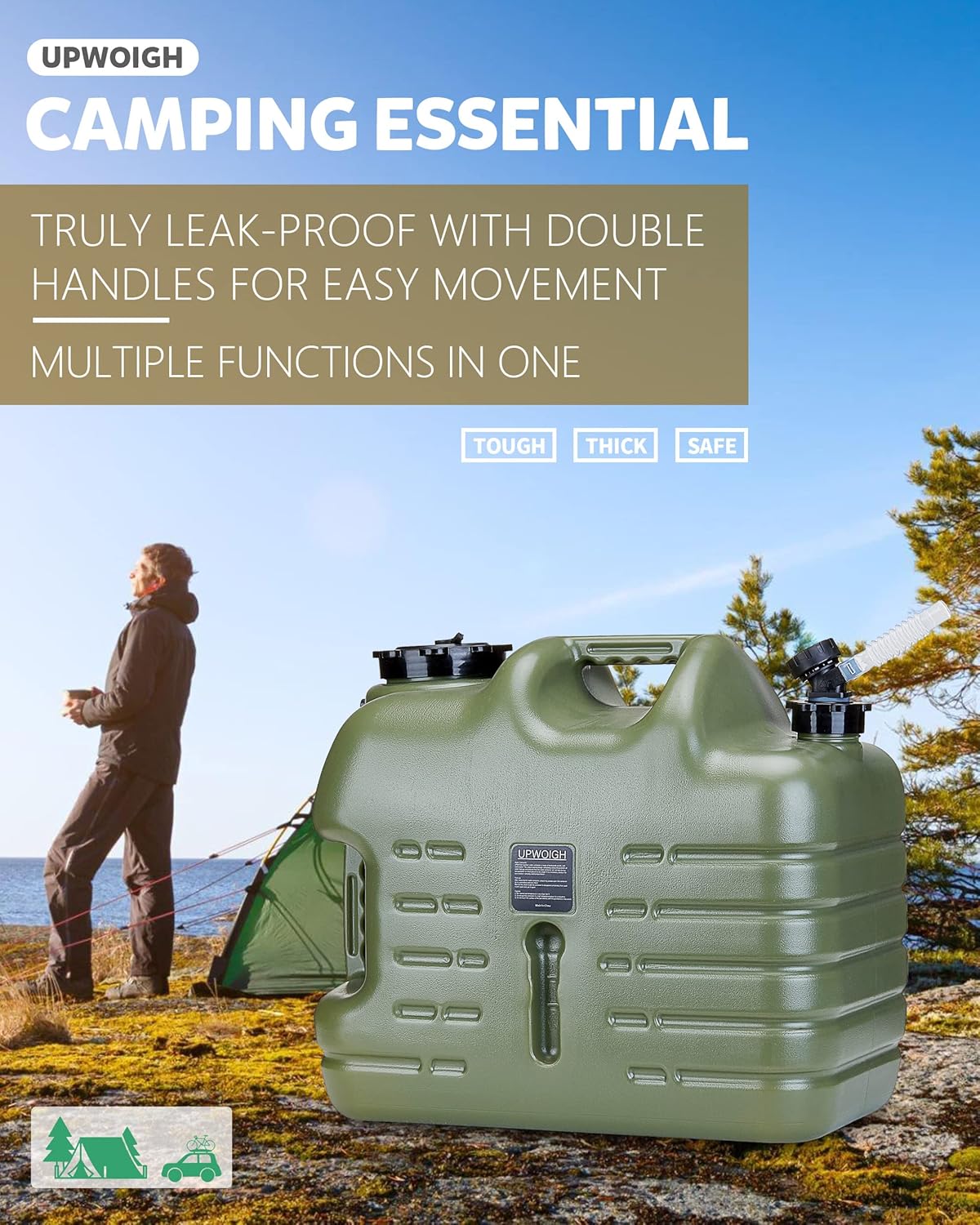 UPWOIGH Camping Water Container, 8.2 Gallon Water Jug(17.2x14.6x9.9 in), Truly No Leakage Water Storage, Big Green Water Tank,BPA Free Portable Emergency Water Storage for Camping, Hiking,Hurricane