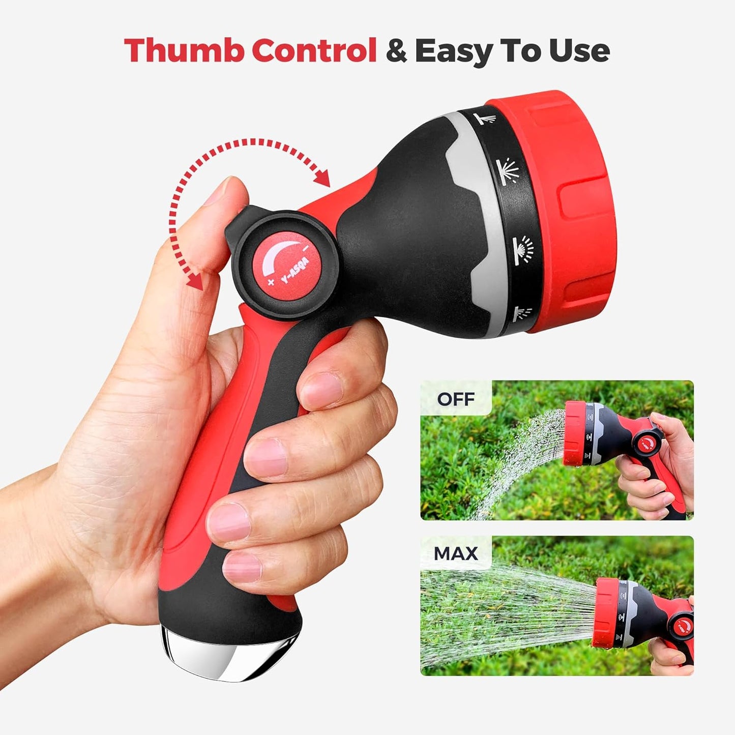 YASQA Garden Hose Nozzle,10 Spray Patterns | Standard 3/4”Diameter Garden Hose Thread Sprayer Durable Water Hose Nozzles No Leaking For Lawn & Garden, Watering Plant,Washing Car,Cleaning,Showering Pet