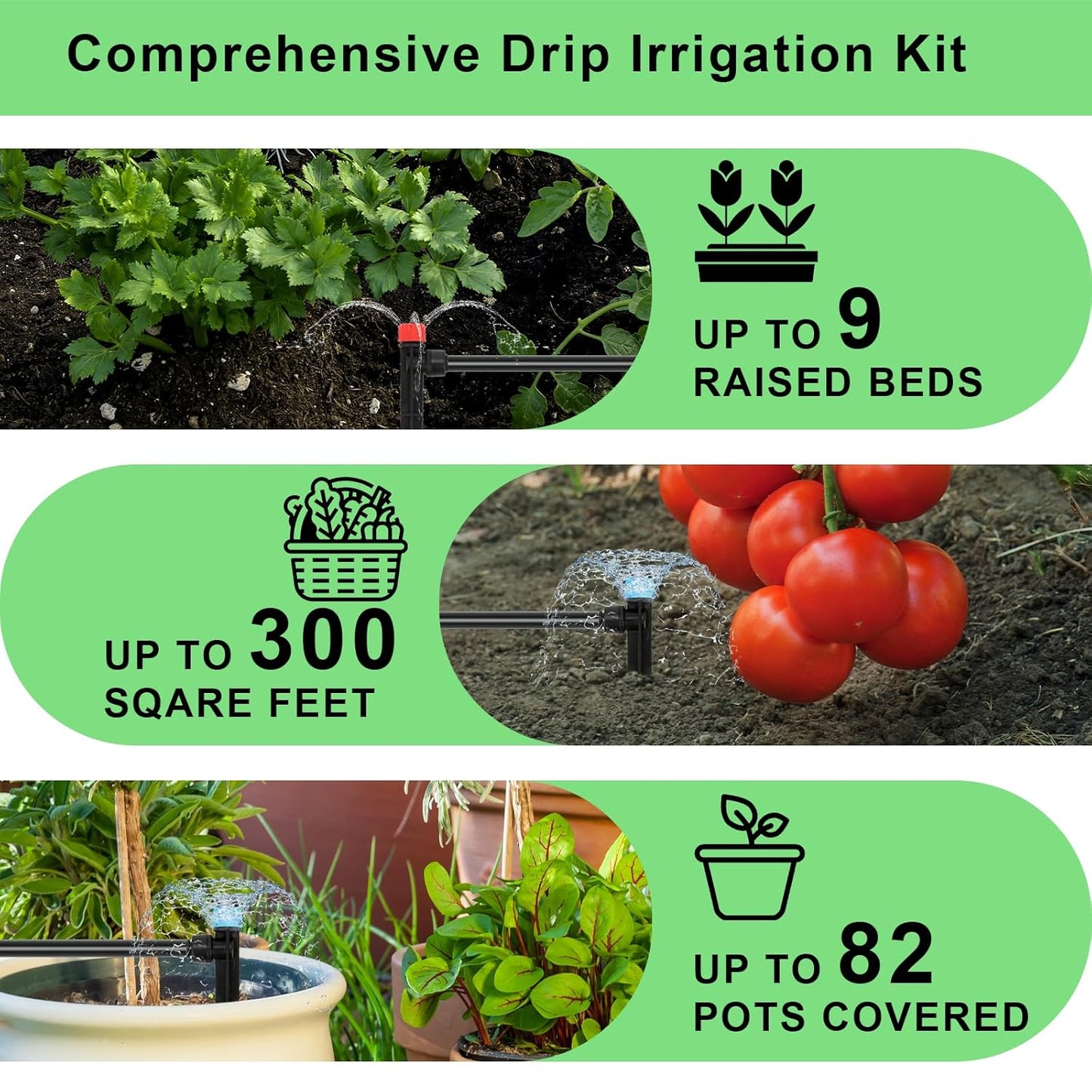 Drip Irrigation System Kit – 2025 New Quick-Connect Automatic Watering & Misting System with 48FT 1/2" Tubing, Large Coverage & Water-Saving for Greenhouses, Lawns, Gardens, Raised Beds