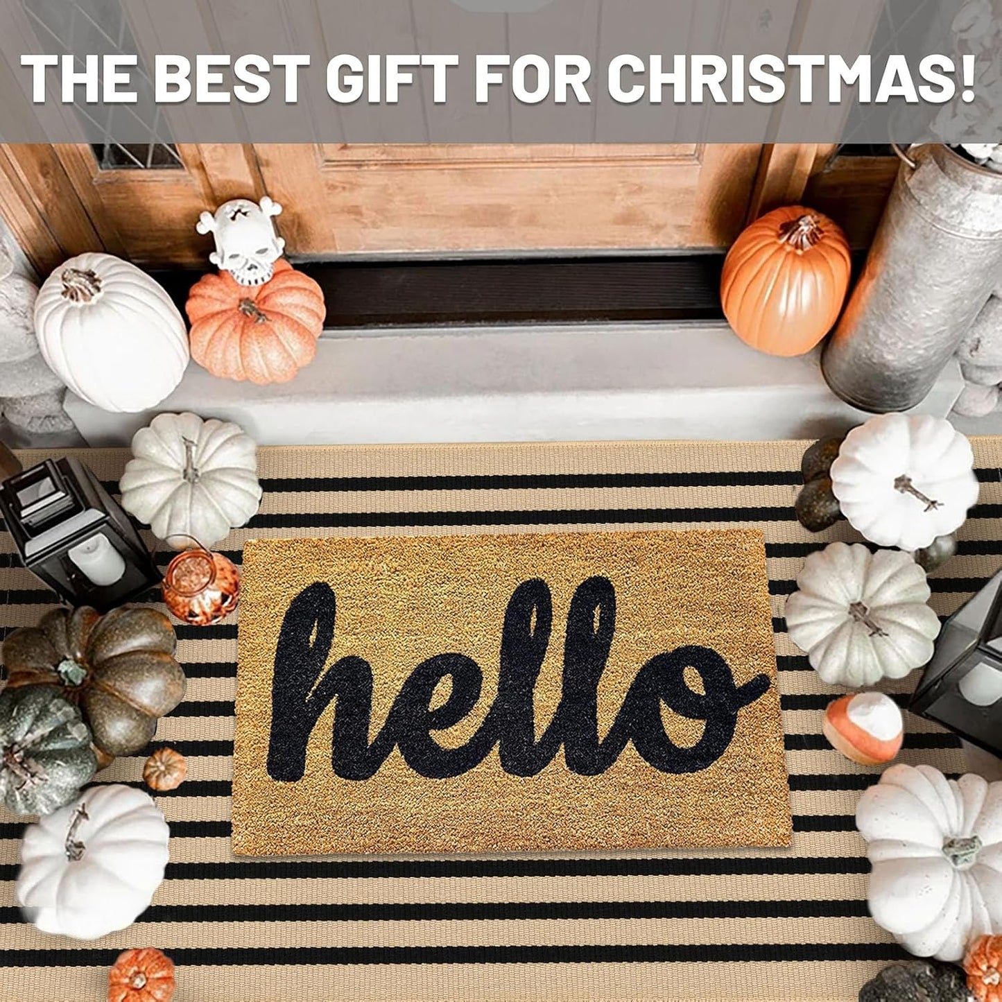 IOHOUZE Striped Area Rug 3'x5' Front Door Rugs Small Washable Area Rug for Front Porch, Spring Summer Welcome Door Mats Outdoor Indoor, Doormat for Entryway Porch Entrance, Tan/Black