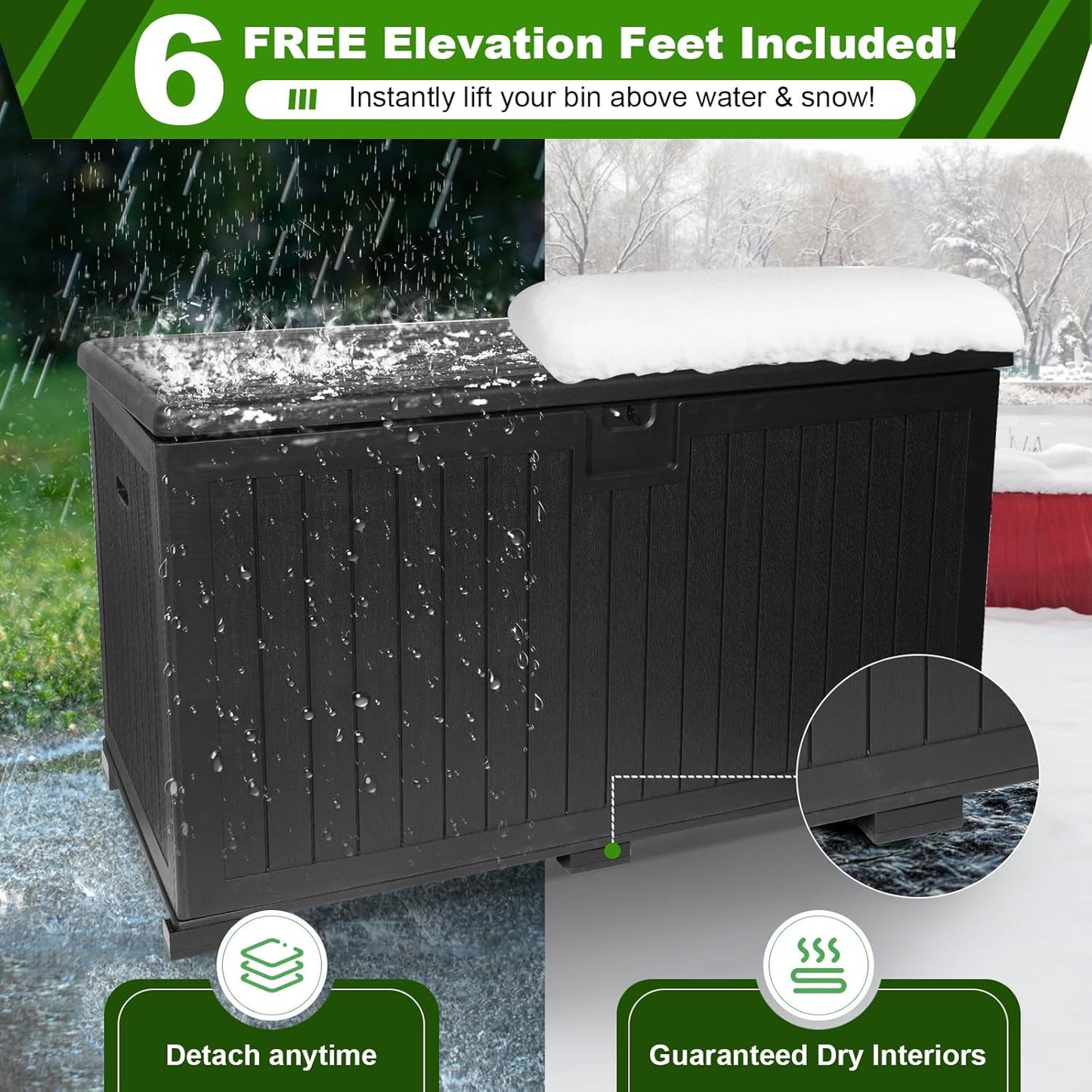 270 Gallon Outdoor Storage Box Waterproof, Extra Large Plastic Outside Deck Box Weatherproof, Resin Patio Storage Bin with Lock and Lids for Pool Equipment and Cushion, Black
