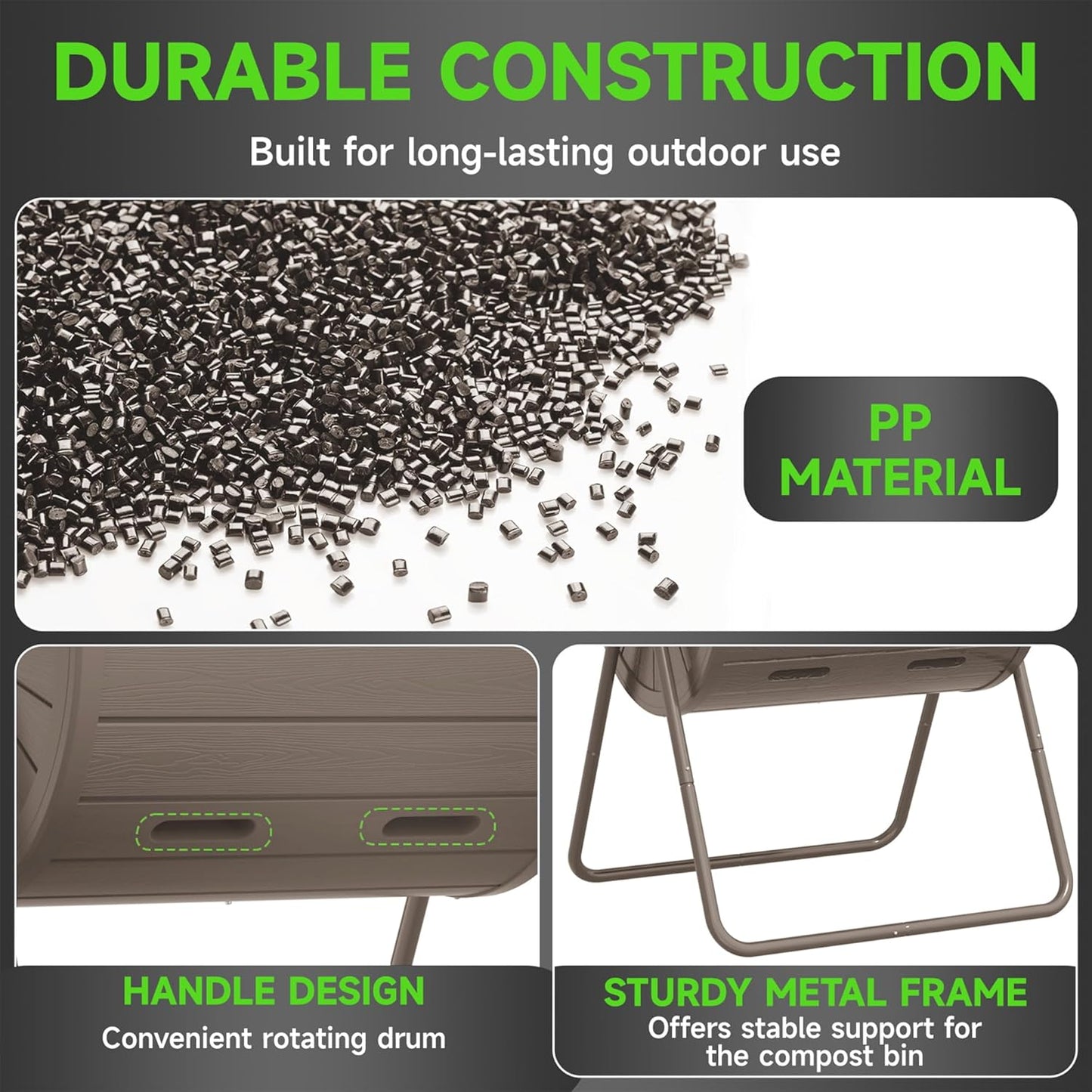 Dual-Chamber Outdoor Compost Tumbler, 37.5-Gallon Efficient Rotating Composter, UV-Resistant and Weatherproof, for Garden, Kitchen, and Yard (Grey)