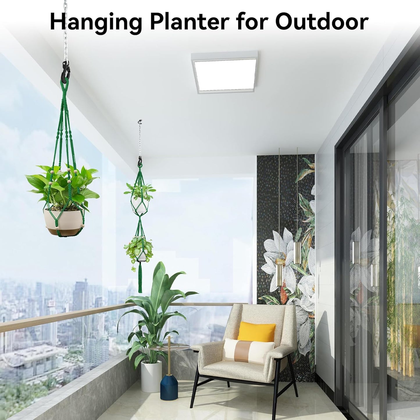 USLAI Macrame Plant Hanger Indoor Outdoor, Up to 4-15 inch Pot, Heavy 20lb Planters, Extra Long Strong Hanging Planter Basket Holder, Boho Home Decor, 35+49 Inch, Green (POTS NOT Included)