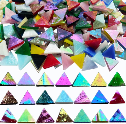 Triangle Iridescent Glass Mosaic Tiles for Crafts Bulk, 510 Pieces Colorful Tiffany Stained Glass Pieces Supplies, Rainbow Mosaic Glass Kit for Crafts