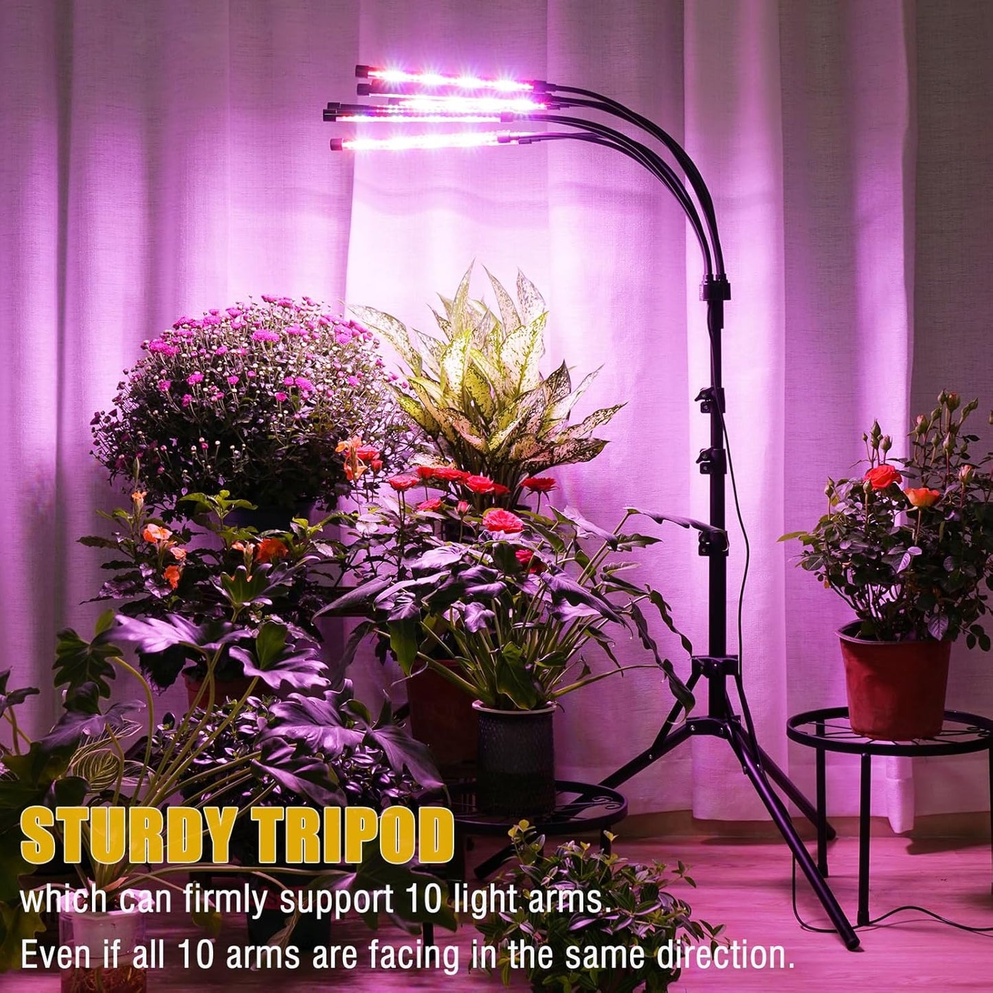LED Grow Lights for Indoor Plants, [ 10 in1 ] Full Spectrum Grow Light with Tripod Stand, Auto On/Off Timing 4/8/12H, Plant Lights for Indoor Growing. (Mix Spectrum)