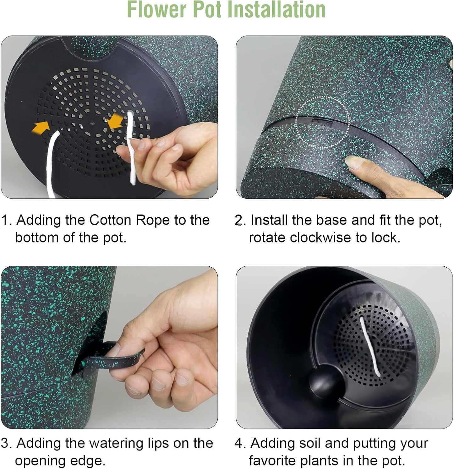 12 inch Large Self Watering Pots for Indoor Outdoor Plants, Flower Plant Pots with Mesh Drainage Holes for Garden, Plastic Planters with Reservoir for Home Plants, Black with Green Speckles