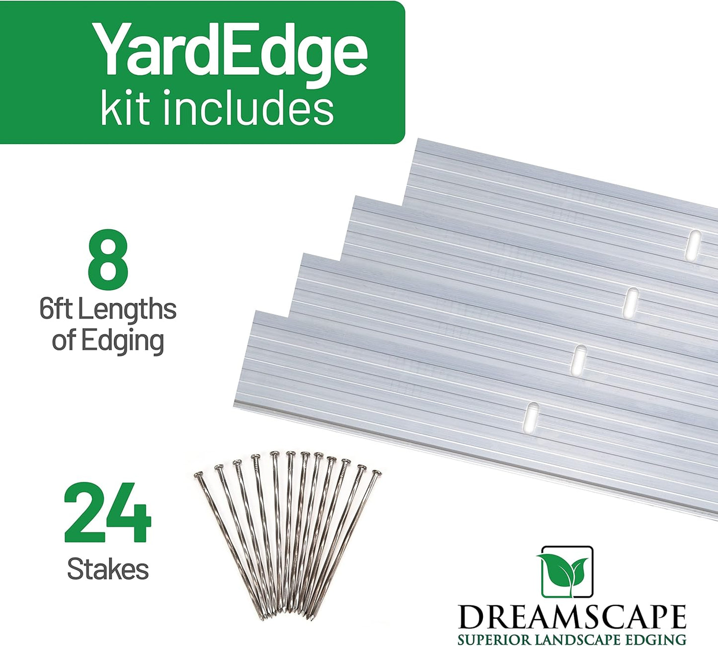 Dreamscape YardEdge Aluminum Landscape Edging - 8 Strips, 6ft Each (48ft Total), Mill Finish - Professional Quality Landscaping Border, Metal Divider for Lawn, Garden, Flowerbed