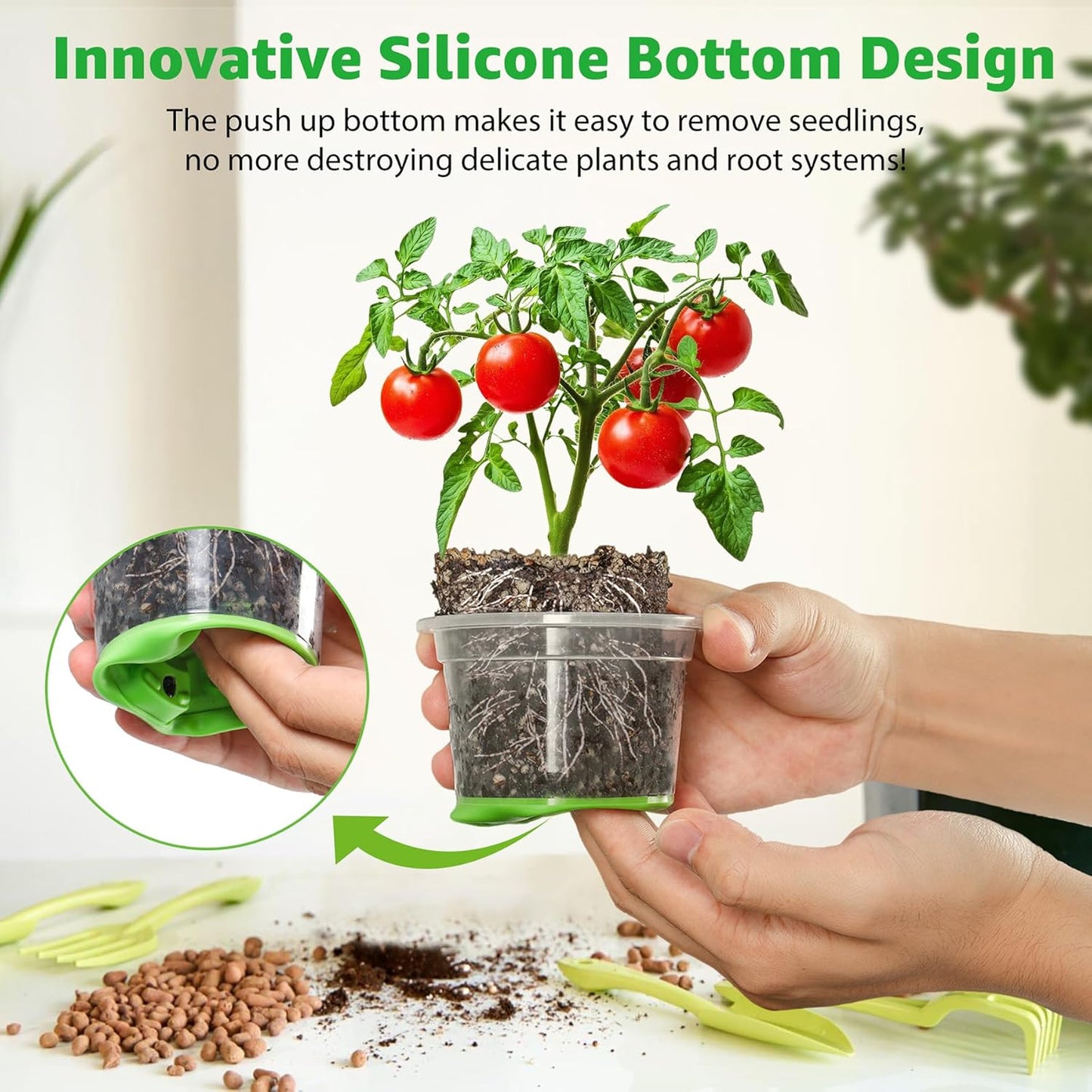 MIXC 24 Packs 5/4/3.5 Inch Reinforced Nursery Pots with Silicone Base for Easy Transplant, Variety Pack Plastic Plant Pot Seedling Planter Seed Starter Flower