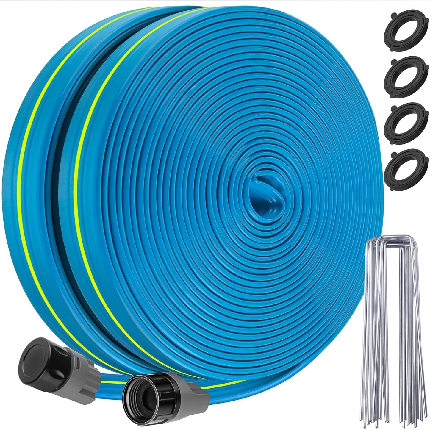 Sprinkler Hose 100FT, Heavy Duty Watering Hoses, Efficient Irrigation Tubing for Garden Lawn Sprinklers System with 40 Pack Staples