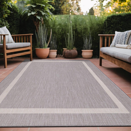 Bordered Outdoor Rug 6x9 Washable Outside Carpet for Indoor Patio Porch Waterproof Easy Cleaning Non Shedding Area Rugs Gray 6 x 9