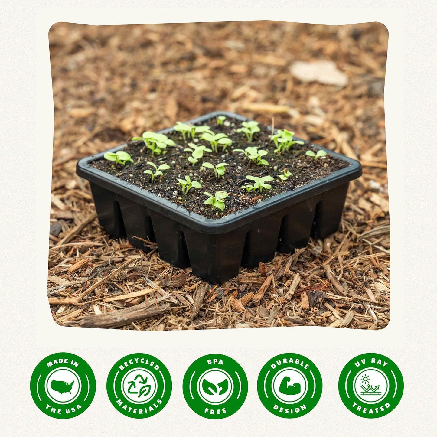 Epic Gardening Reusable Seed Starter Tray - 16 Cell/16 Seedling Starter Trays - Easy Watering, Indoor Greenhouse, Plant Starter, Gardener-Friendly for Seedlings | UV-Treated & BPA-Free - Black