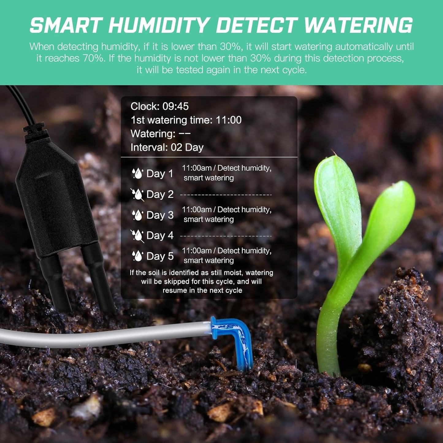 Automatic Plant Waterer Self Watering System Indoor for 15 Potted Plants Pack of 2, Auto Drip Irrigation Kit Programmable Water Timer w Smart Humidity Detection, Green