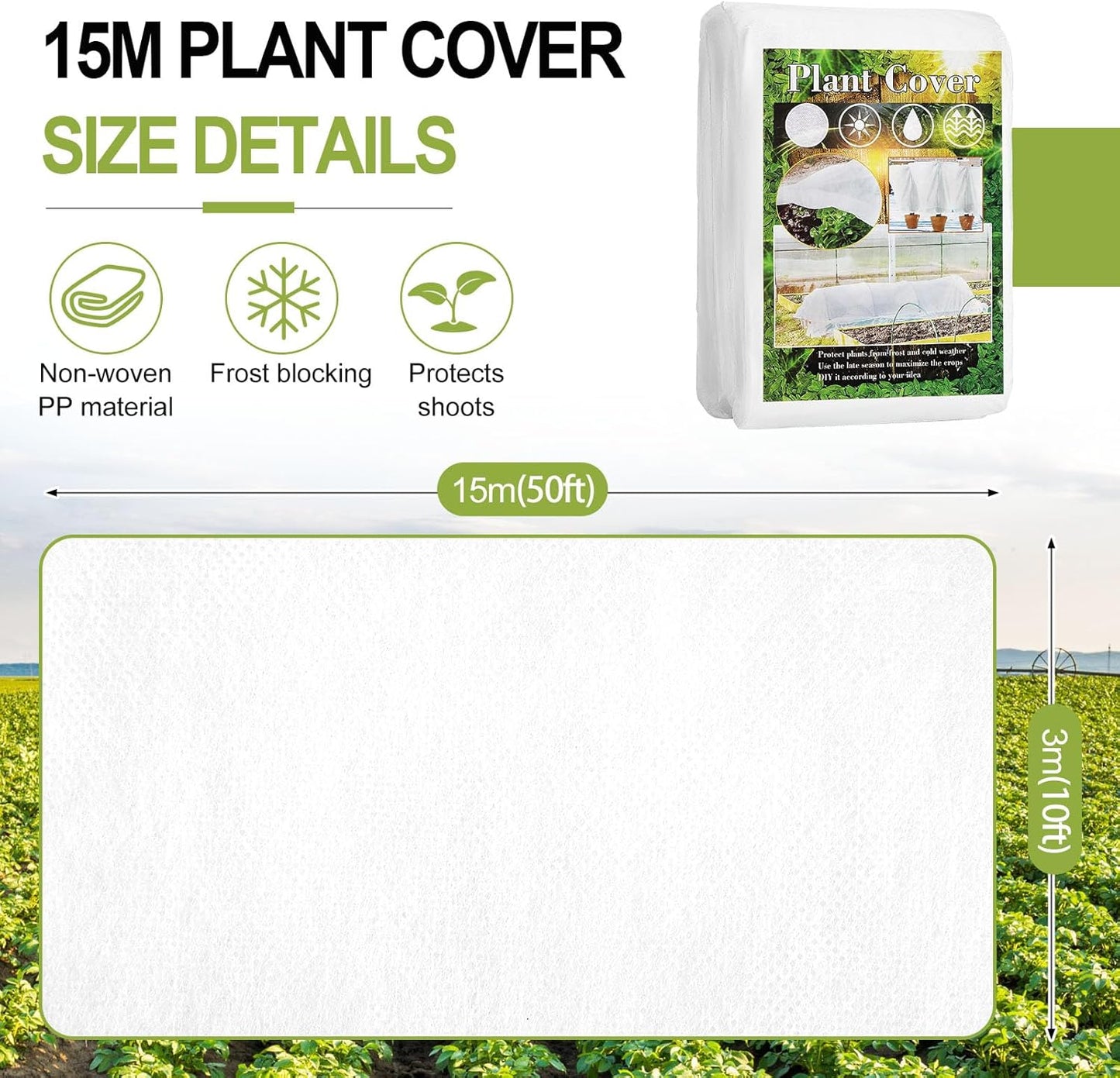 Plant Covers Freeze Protection, 10X50FT Reusable Thickened Winter Floating Row Covers, Frost Cloth Blanket Shade Cloth Garden Fabric Plant Cover for Raised Beds Vegetables Insect Winter Frost