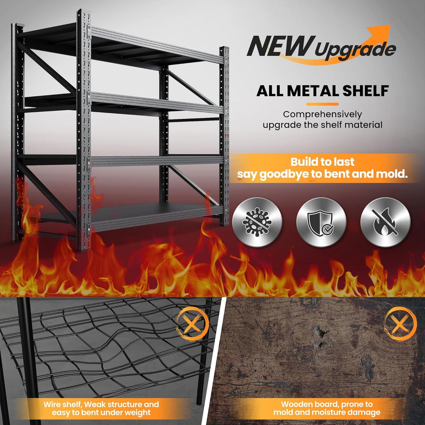 75” W Heavy Duty Metal Shelf, 8000LBS Metal Garage Shelving Units, 4 Tier Storage rack shelves, Steel Industrial Shelving , Adjustable Standing Shelf for Basement/Warehouse 75"W x 24"D x 70"H, Black