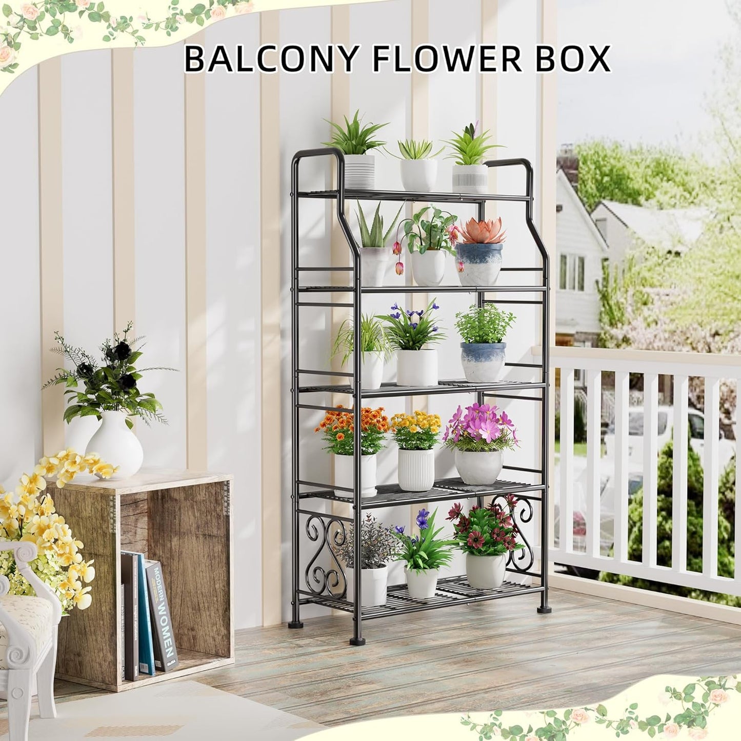 GIOTORENT Plant Stand Outdoor Indoor 5 Tier Metal Waterproof - 53.2" Plant Shelf for Patio, Balcony, Living Room, Large Capacity Tiered Plant Rack, Black