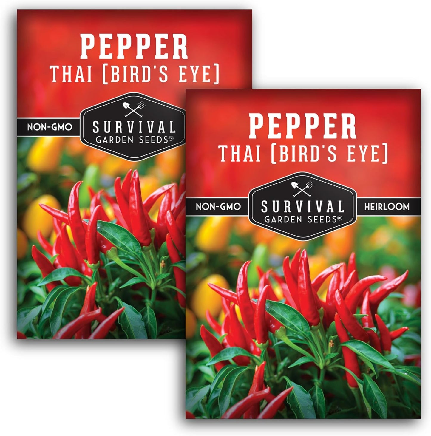 Thai Chili Pepper Seeds for Planting | Heirloom Bird’s Eye Hot Variety – Non-GMO Seeds for Spicy Cooking & Containers – Survival Garden Seeds (2 Packs)