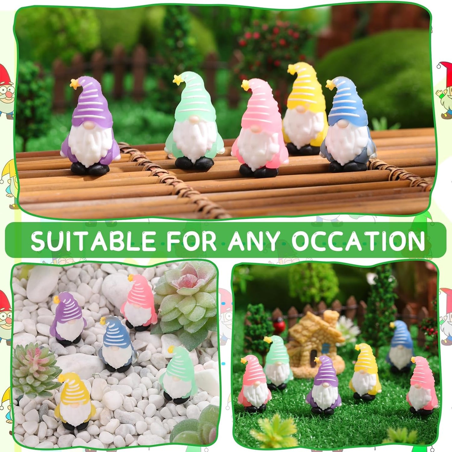 25 Pcs Luminous Mini Gnomes Figurines Fairy Glow in Dark Garden Miniature Gnome Figurines Decor Funny Poses Garden Yard Home Patio Lawn Backyard Hide See DIY Craft