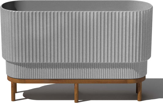 Veradek Demi Series Raised Long Planter for Indoor/Outdoor Use | Made from Plastic & Stone w/Wooden Stand | Modern Patio Décor for Flowers/Shrubs
