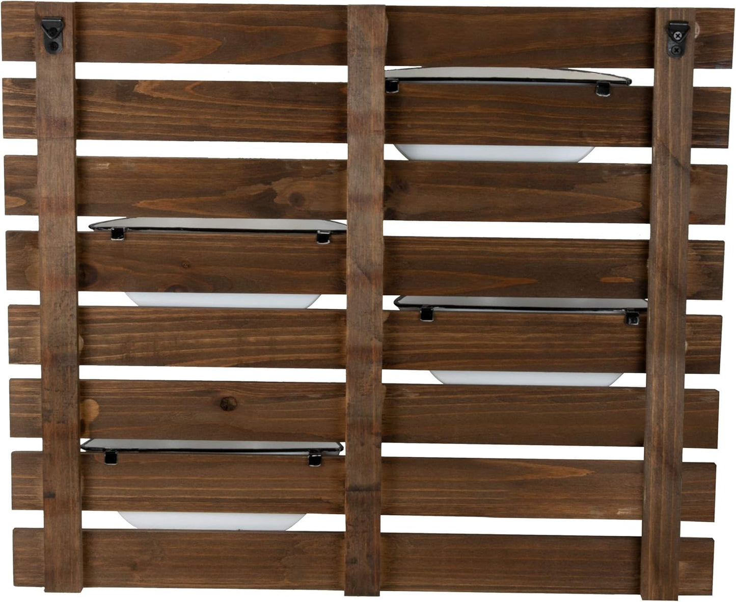 Foreside Home & Garden Rustic Slat Wood Wall Planter with Four Distressed White Enamel Pots