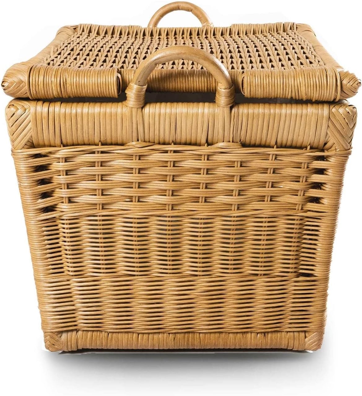 The Basket Lady Lift-Off Lid Wicker Storage Basket, Medium, 20 in L x 15 in W x 14 in H, Sandstone