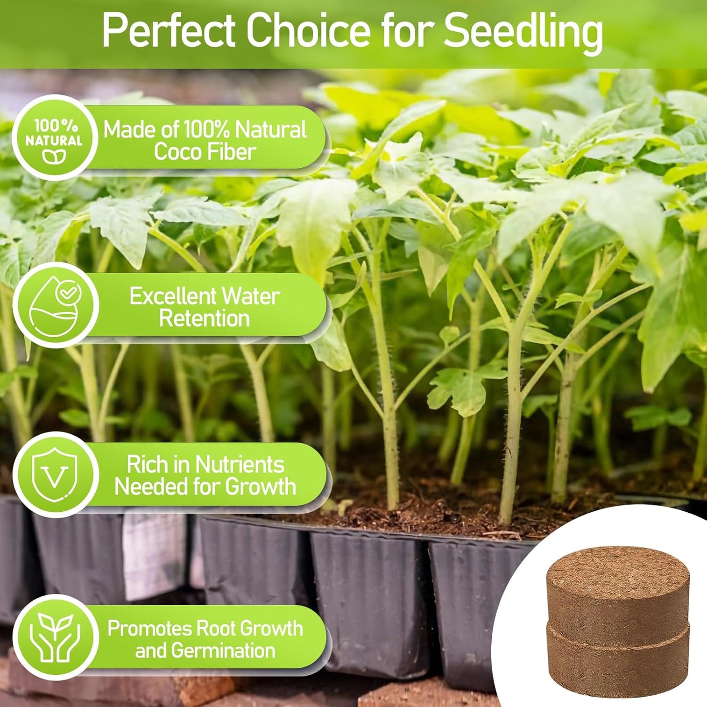 Legigo 100 Pcs 50mm Organic Coco Coir Pellets for Plants - Compressed Coconut Coir Potting Soil, Coco Fiber Pellets for Planting, Garden, Bonsai, Herbs, Flower & Vegetables