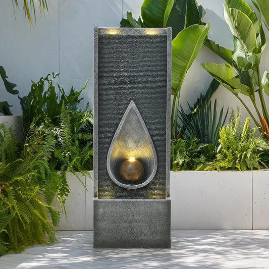 Water Fountain Indoor Outdoor, 53.14inch Modern Cascading Waterfall Feature with LED Lights, Tall Floor Standing Fountain for Garden, Deck, Patio, Porch, Yard Decor (53)