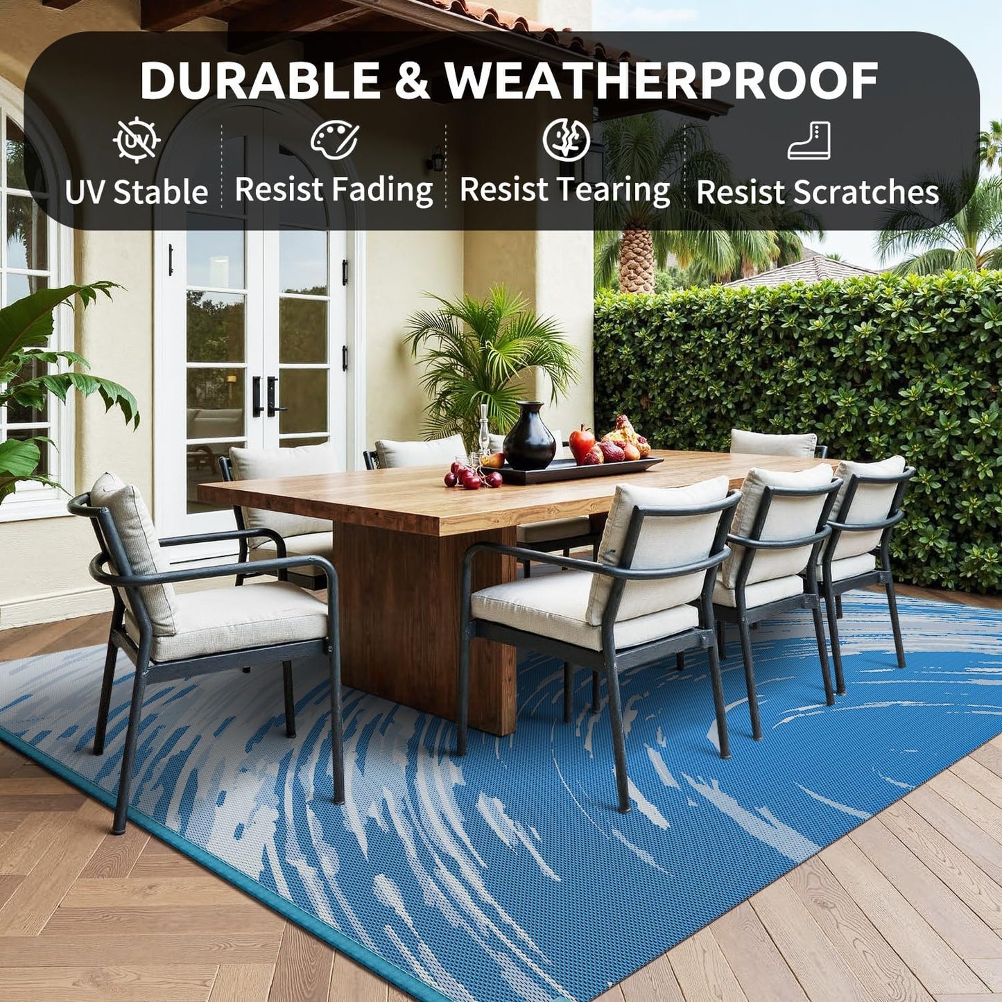 COCOER Modern Outdoor Rug 6x9 Reversible-Waterproof Outdoor Patio Rug-Quick Dry Outdoor Area Rugs Indoor Outdoor Rugs-Outside Rug Patio Decor for Porch Deck Balcony Backyard