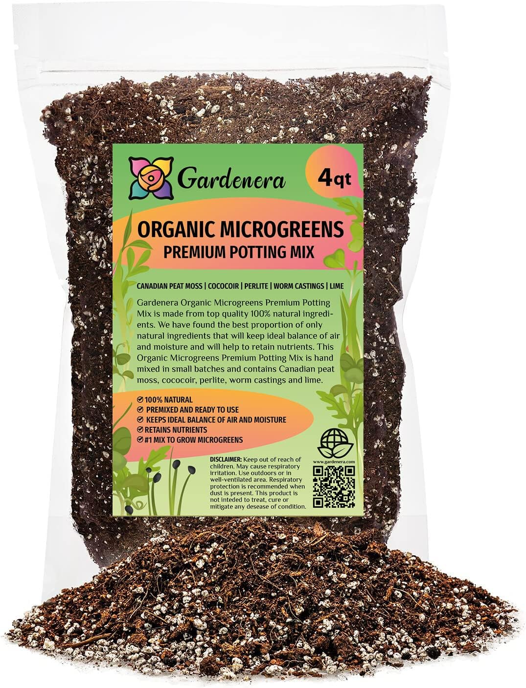 Organic Microgreens Premium Potting Mix: A Thoughtfully Balanced Blend of Natural Ingredients for Nutrient-Dense and Flavorful Microgreens - 4 Quart