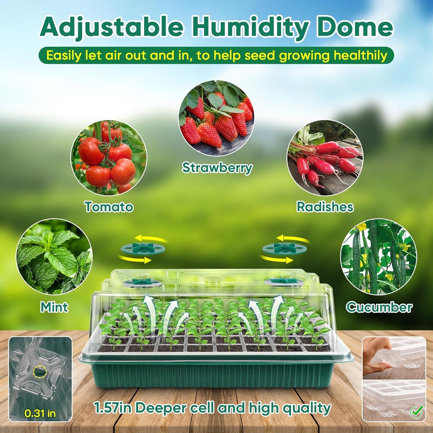 BlumWay Seed Starter Tray with Grow Light,3 Pack 120 Cells Seedling Tray with Humidity Dome/Indoor Grow Kit for Deep-Rooted Seedlings,Adjustable/Timed Light Plant Starter Set