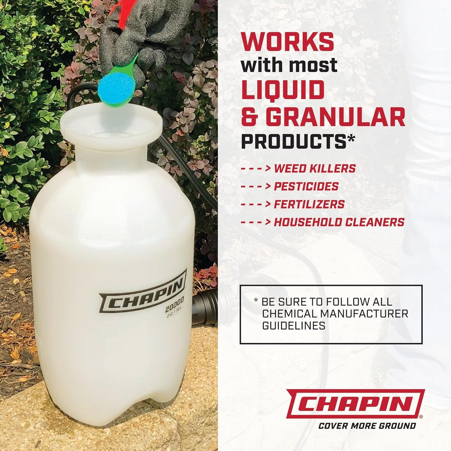 Chapin 20002 Made in USA 2 -Gallon Lawn and Garden Pump Pressured Sprayer, for Spraying Plants, Garden Watering, Lawns, Weeds and Pests, Translucent White
