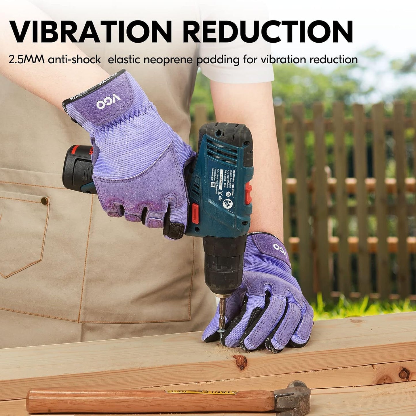 Vgo... Gardening Gloves Ladies,Safety Work Gloves,Touchscreen(Size L,Purple,SL7471)