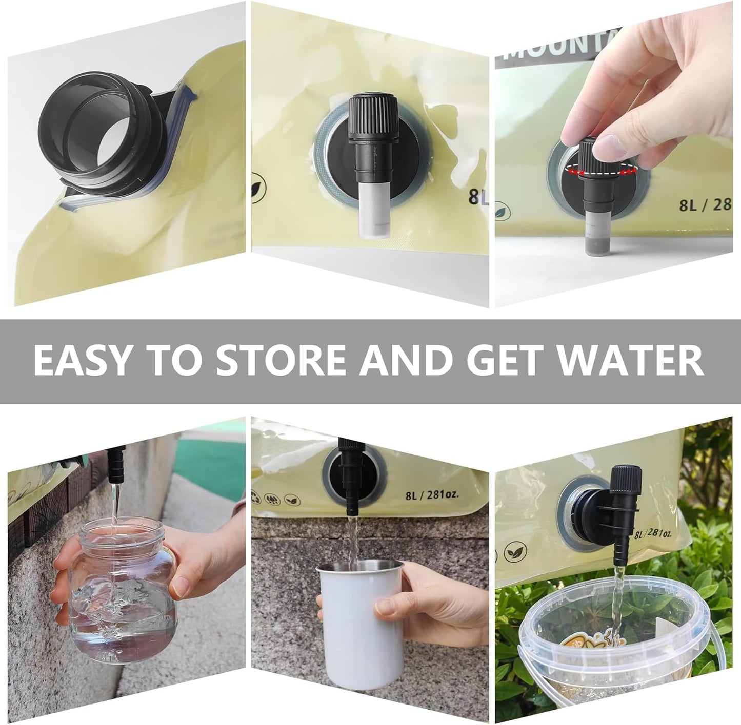 Collapsible 8L Water Storage Bag, BPA-Free Portable Folding Water Jug with Adjustable Faucet, Leakproof Emergency Water Bag for Camping, Hiking, Riding, Outdoor Sport (BEIGE, 4)