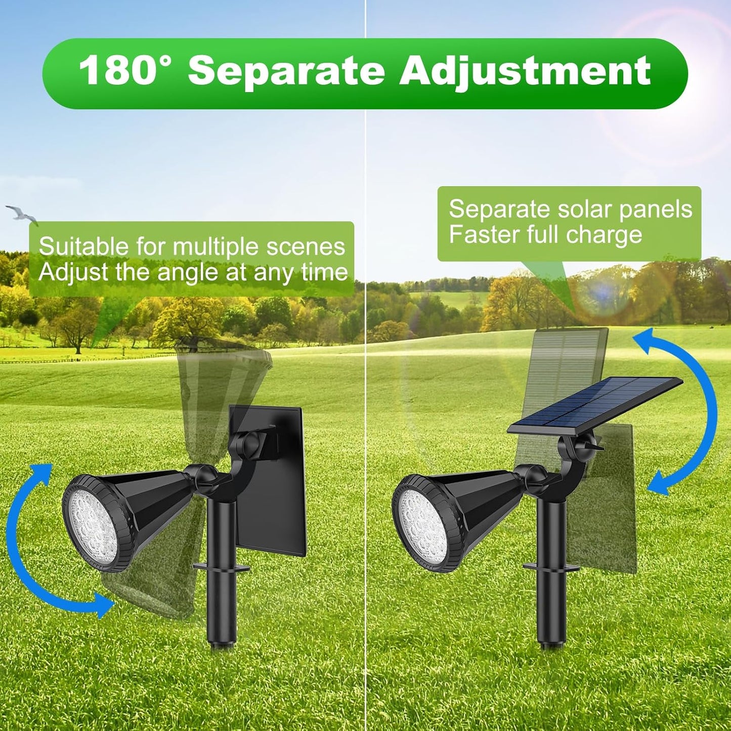 Solar Spot Lights Outdoor Waterproof 180° Adjustable Solar Powered Landscape Lights for Yard 4 Lighting Modes Solar Spotlights for Pathway Garden Outside Wall Pool Porch (2 Pack, Cool White)