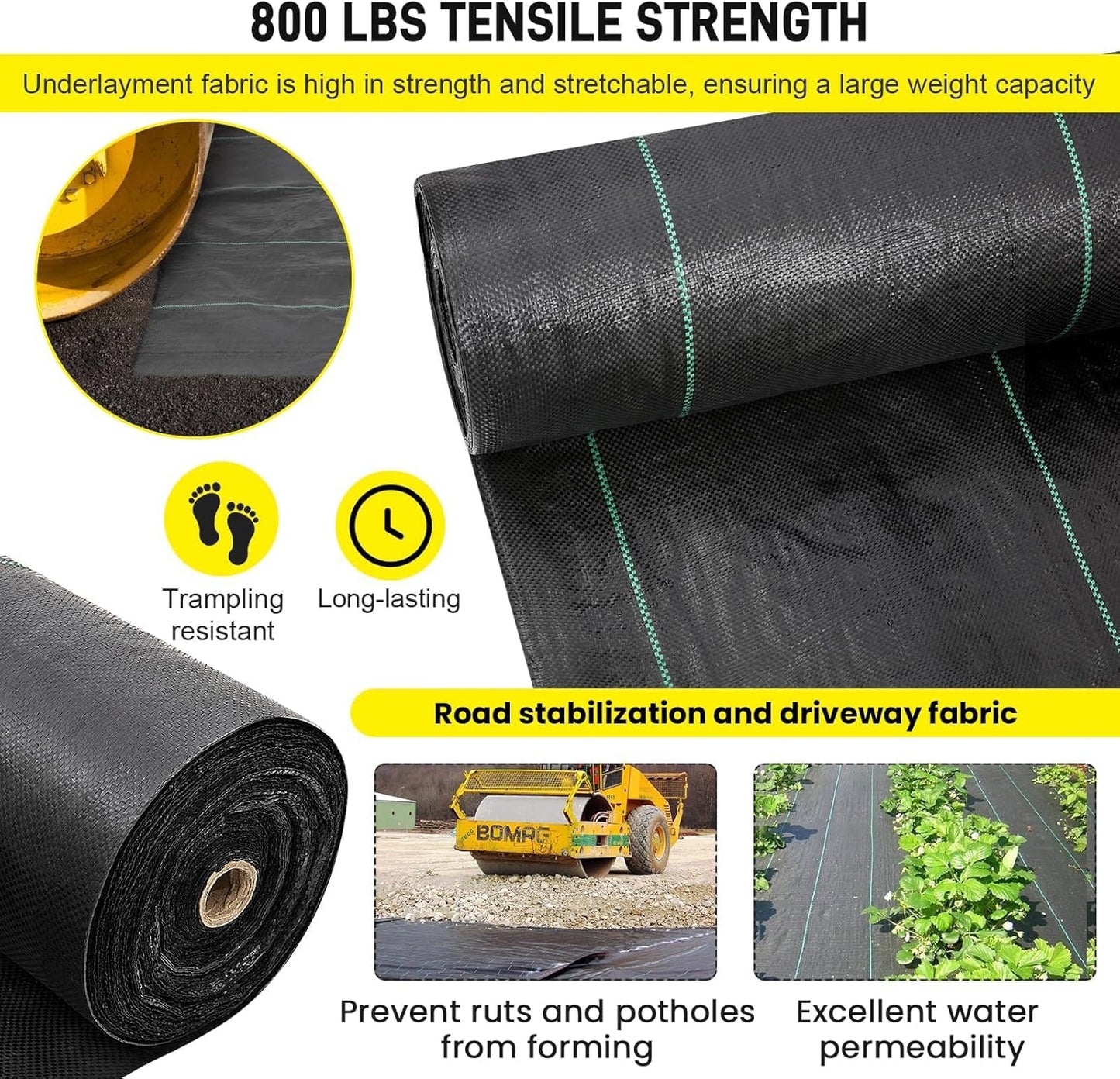 Doniks 13x200ft Driveway Fabric,3.5OZ Commercial Heavy Duty Weed Barrier Fabric, Garden Landscape Fabric,French Drain Fabric for Erosion Control,Landscape Fabric,Weed Barrier,Construction Projects