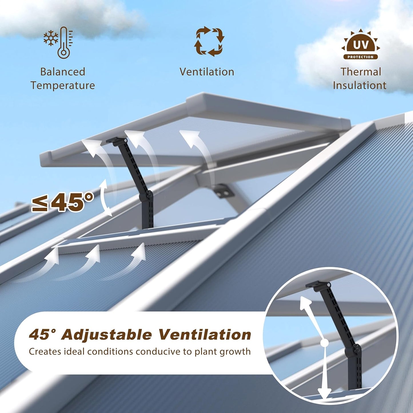 6x10 FT Green House for Outdoor, Thicken Polycarbonate Panel Wooden Walk-in Greenhouse Kit with Lockable Door and Adjustable Roof Vent, Backyard Garden, White