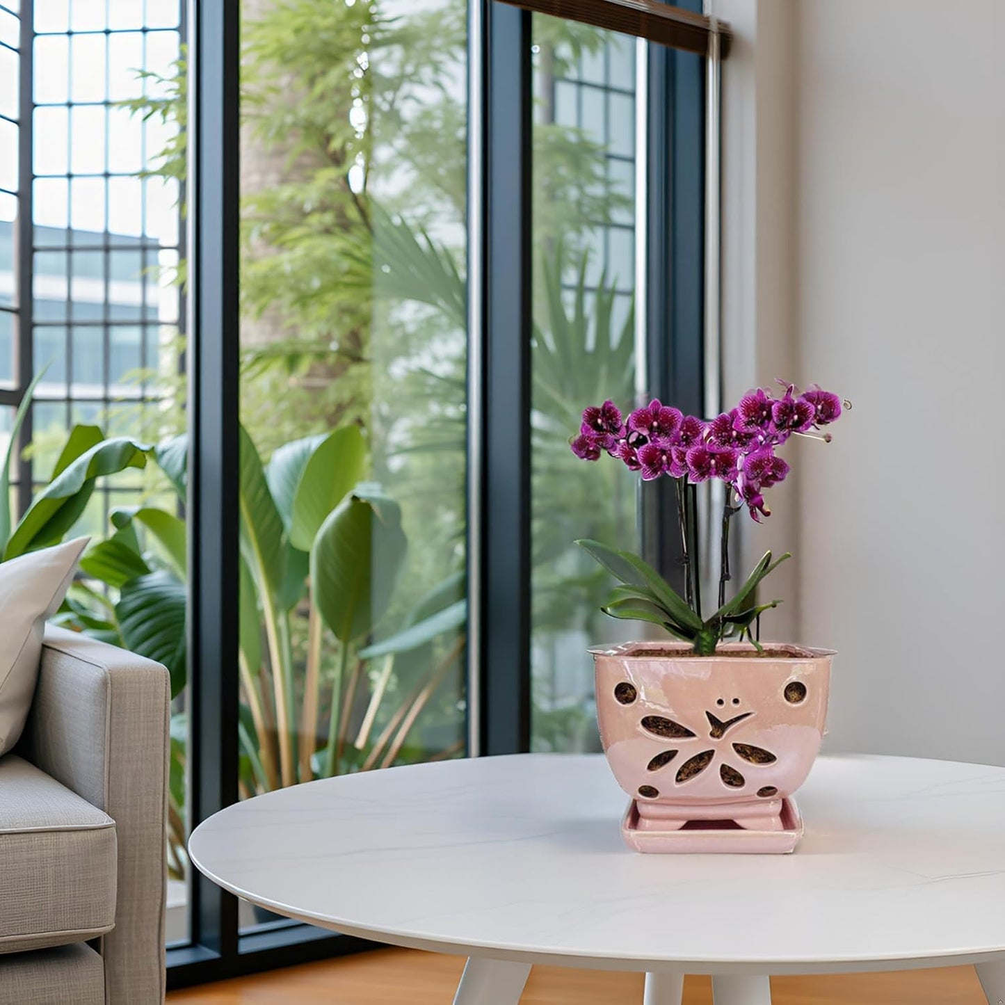 Orchid Pots with Holes Square Ceramic Orchid Planter Pots 5.5 inch (Pink)