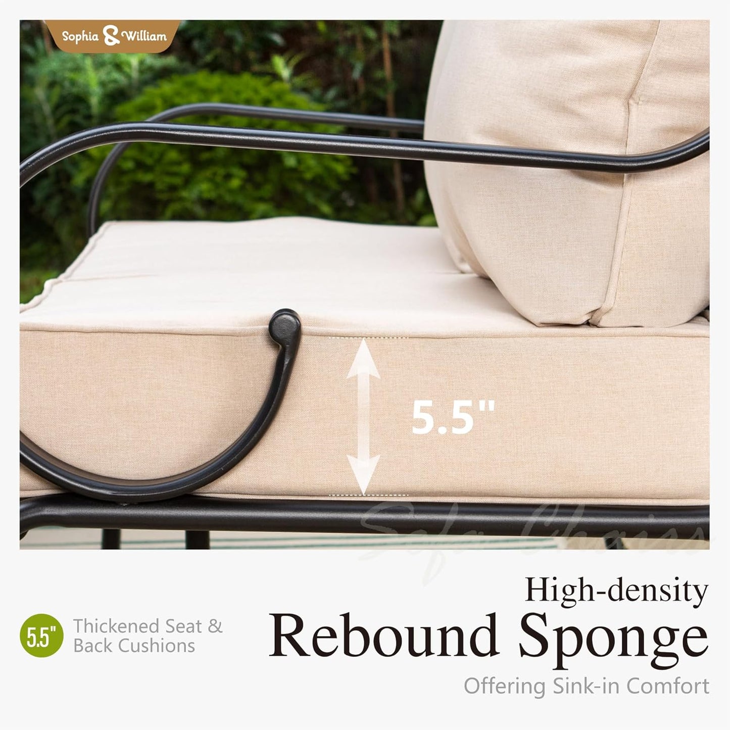 Sophia & William 4 Piece Patio Furniture Set with Fire Pit, Outdoor Conversation Sets 5 Seats Clearance with 45" Gas Fire Pit Table x 1, 3-seat Sofa x 1, Cushioned Chair x 2 for Porch Lawn, Beige