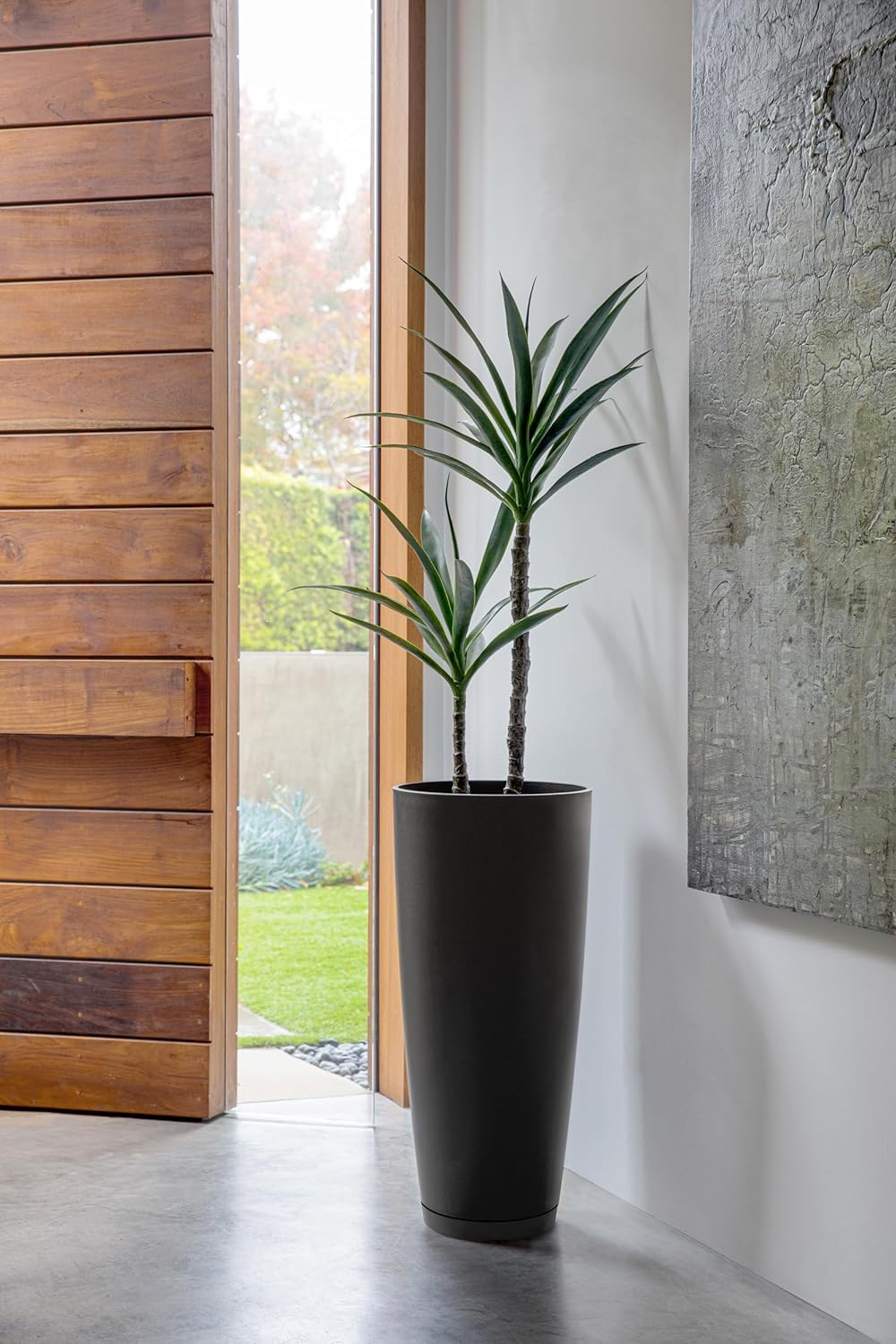 Veradek Vega Round Tall Planter Pots for Indoor/Outdoor Use | Made from Plastic - Stone Mix with Drainage Holes | Perfect for Small to Large Succulent Plants, Flowers, Modern Interior Plants