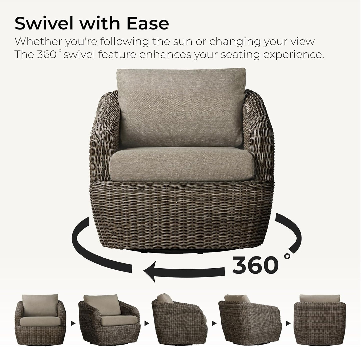 CHITA 2 Pieces Patio Wicker Furniture Set, Outdoor Rattan Chair Set with Removable Thickened Cushions, Fully Assembled(Gray Cushions with Brownish Gray Wicker)