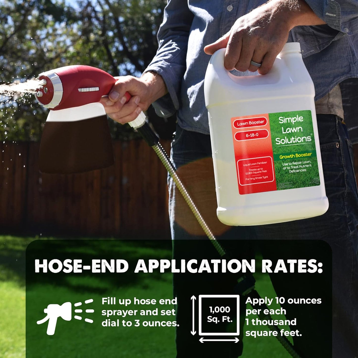 Extreme Grass Growth Lawn Booster- Liquid Spray Concentrated Starter Fertilizer with Humic - Any Grass Type- Simple Lawn Solutions (1 Gallon)