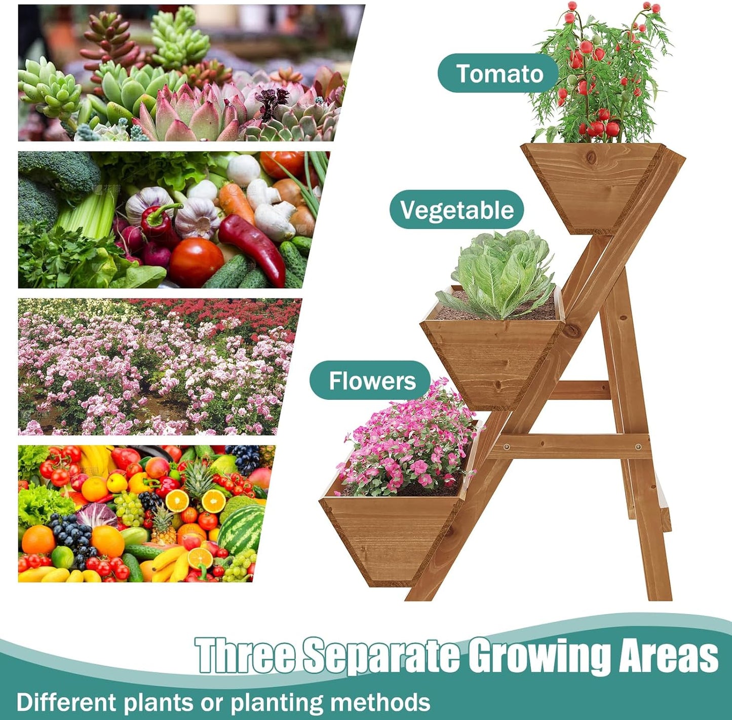 Raised Garden Bed, 3 Tier Vertical Garden Planter for Indoor & Outdoor, Raised Planter Box with Legs